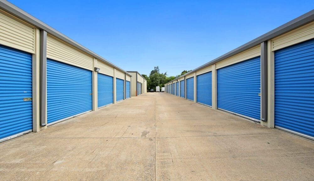 Storage units with blue doors