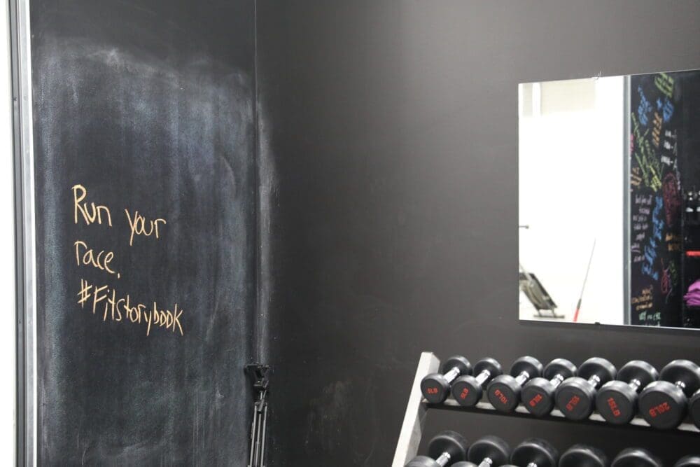 Chalkboard and Weights at Fit Storybook