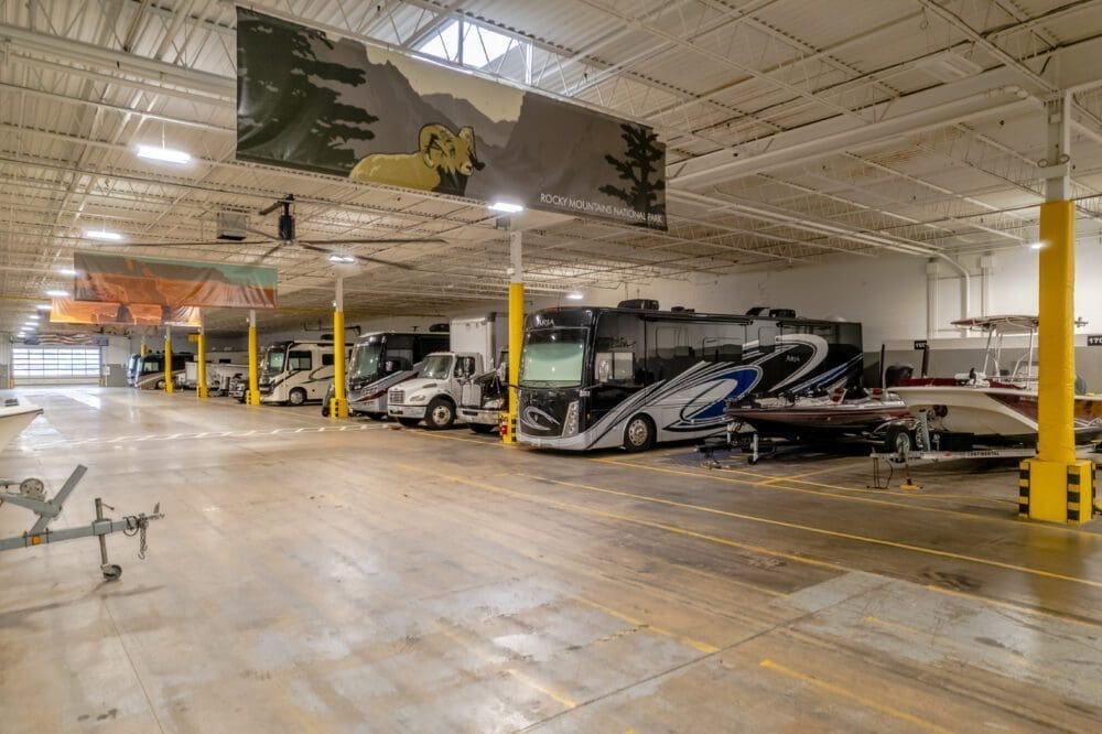 cars and RVs in storage at Morningstar Storage