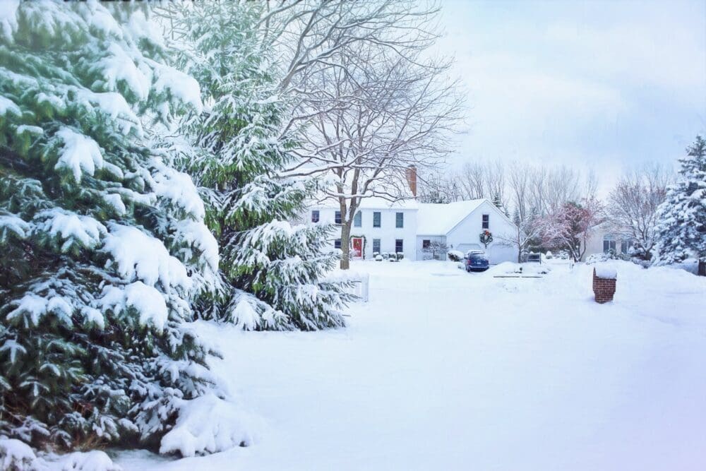 a house covered in snow